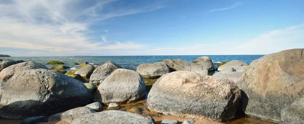 Klippiga Stranden Östersjön Forntida Stenar Närbild Våren Kasmu Naturreservat Estland — Stockfoto