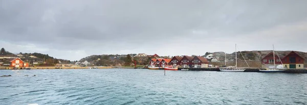 Motorboats Sailing Fishing Boats Moored Pier Small Village Rogaland Region — Stock Photo, Image