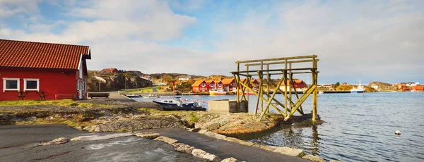 Motorboats Sailing Fishing Boats Moored Pier Small Village Rogaland Region — Stock Photo, Image