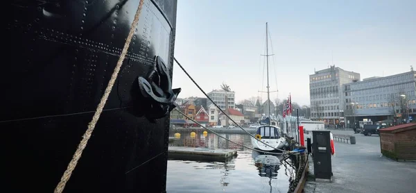 Ett Elegant Passagerarfartyg Förtöjt Vid Brygga Stadskärna Stavangers Vall Norge — Stockfoto