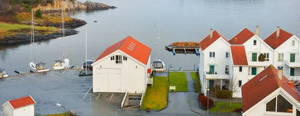 Panoramic Aerial View Yacht Marina Modern Traditional Houses Tiled Roofs — Stock Photo, Image