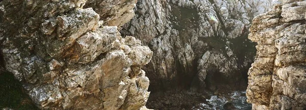 Costa Rochosa Pointe Pen Hir Falésias Pedras Close Textura Natural — Fotografia de Stock
