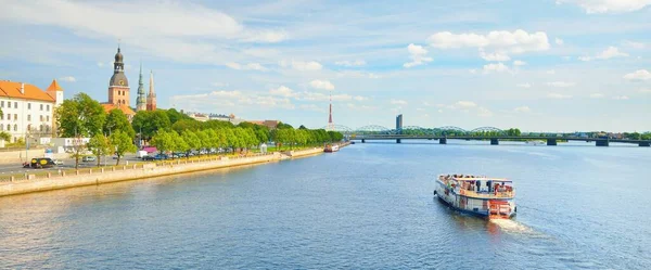 Panoramic Aerial View Riga Old Town Daugava River Bridges Tower — Stock Photo, Image