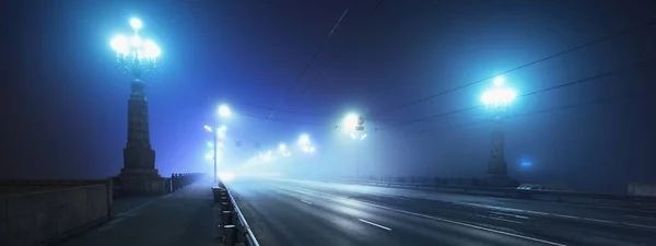 Passerella Pedonale Autostrada Attraverso Ponte Pietra Vuoto Illuminato Una Fitta — Foto Stock