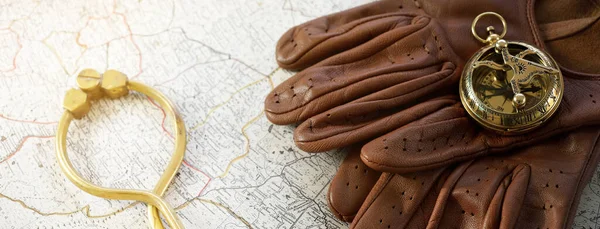 Gouden Zonnewijzer Antieke Messing Verdelers Schuifmaten Nautische Navigatie Kaart Gereedschap — Stockfoto