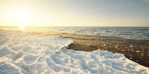 Frozen Baltic Sea Shore Clear Day Snow Texture Close Blue — Stock Photo, Image