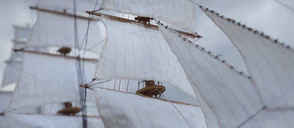 Modello Scala Legno Antico Della Nave Alta Clipper Primo Piano — Foto Stock