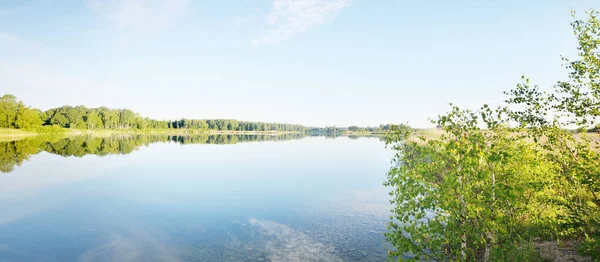 자작나무 호수의 파노라마같은 여름날입니다 라트비아 생태관광 — 스톡 사진
