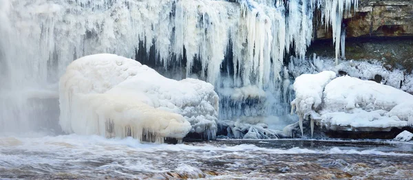 Donmuş Keila Şelalesi Buz Saçakları Sıçrıyor Estonya Kış Soyut Doğal — Stok fotoğraf