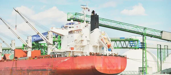 Large Cargo Ship Loading Port Terminal Panoramic View Freight Transportation — Stok fotoğraf