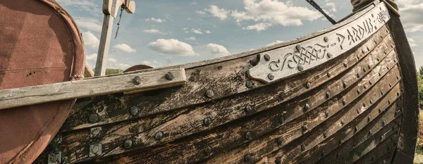 Oude Houten Viking Snekkja Longship Type Close Nautisch Schip Groot — Stockfoto