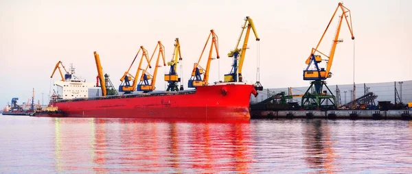 Large Cargo Ship Loading Port Terminal Panoramic View Freight Transportation — Foto Stock