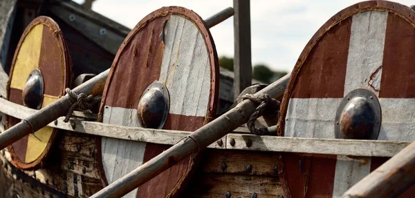 Old Wooden Viking Snekkja Longship Type Close Nautical Vessel Tall — Stock Photo, Image