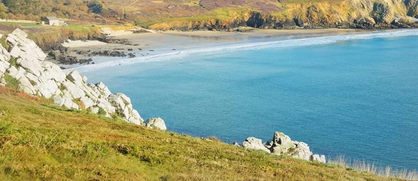 Aerial View Rocky Shore Pointe Pen Hir Cliffs Close Azure — Stock Photo, Image