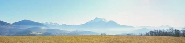 Panoramic View French Alps Mountain Peaks Clear Blue Sky Parc — Foto Stock