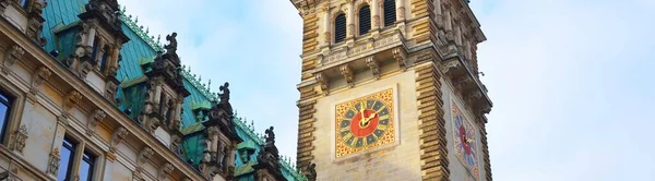 Wieża Zegarowa Ratusza Hamburgu Niemcy Historia Kultura Cele Podróży Zabytki — Zdjęcie stockowe