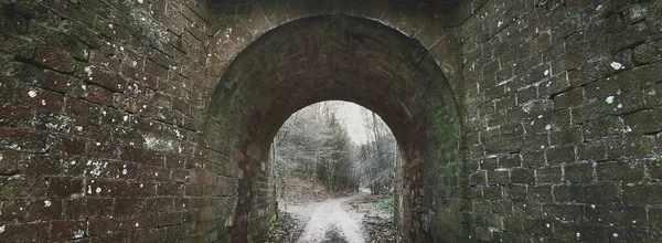 Road Forest Park Dark Old Brick Tunnel Lorraine France Atmospheric — Stock Photo, Image