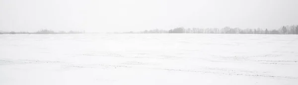 Panoramautsikt Över Snötäckt Jordbruksmark Markstruktur Begreppet Vinterlandskap Isöken Natur Avlägsna — Stockfoto