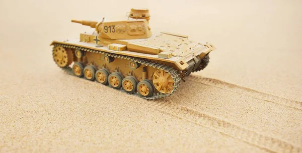 German Wwii Panzer Iii Scale Model Toy Tank Close Sand — Stock Photo, Image