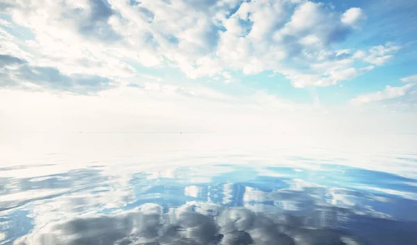 Панорамный Морской Пейзаж Ясное Синее Светящееся Небо Отражения Текстура Поверхности — стоковое фото