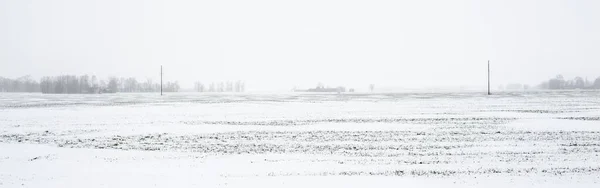 覆盖雪地的农田全景 土壤质地 概念冬季风景 边远地区 越野车 气候变化 — 图库照片