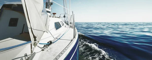 Bílá Šalupa Zmanipulované Jachty Plachtění Baltském Moři Jasná Obloha Pohled — Stock fotografie