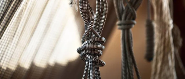 Sailing Ropes Knots Close Special Equipment Rigging Traditional Craft Technology — Stock Photo, Image