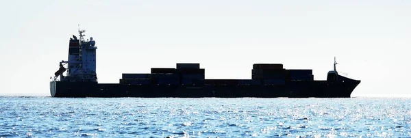 Large Cargo Container Ship Sailing Baltic Sea Concept Seascape Panoramic — Stock Photo, Image