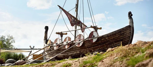 Old Wooden Viking Snekkja Longship Type Nautical Vessel Tall Ship — Stock Photo, Image