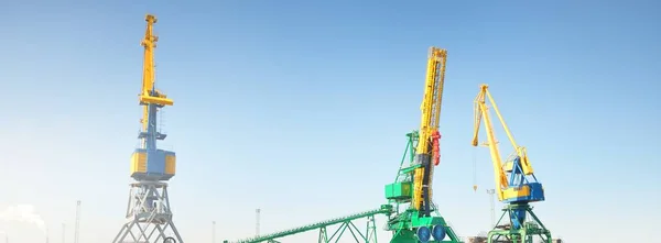 Heavy Port Cranes Cargo Terminal Close Baltic Sea Freight Transportation — Stock Photo, Image