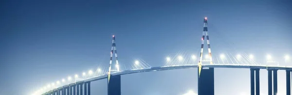 Vista Panorâmica Ponte Iluminada Durante Noite Arquitetura Indústria Construção Marco — Fotografia de Stock