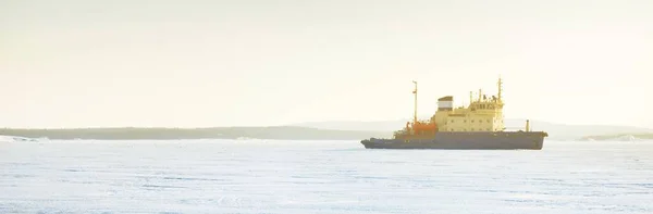 Rompehielos Cerca Mar Blanco Círculo Polar Rusia Textura Hielo Concepto — Foto de Stock