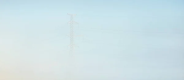 Electricity Line Close Clear Sky Morning Fog Ecology Nature Environmental — Foto Stock