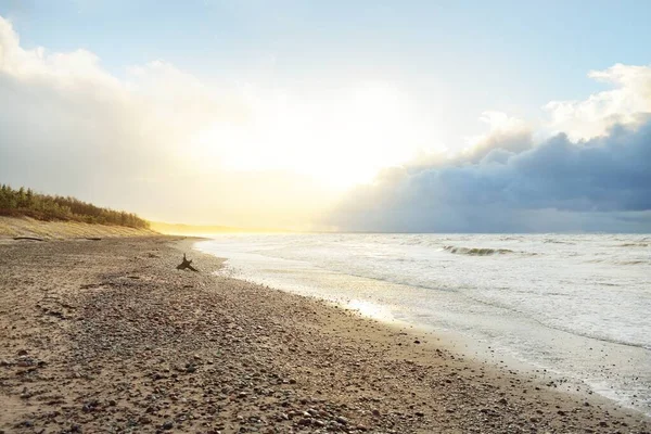 Baltic Sea Shore Sunset Beach Sand Dunes Dramatic Sky Flowing — Stock Photo, Image