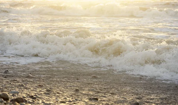 Östersjöns Strand Efter Stormen Solnedgång Mjukt Solljus Vatten Ytstruktur Kraschar — Stockfoto