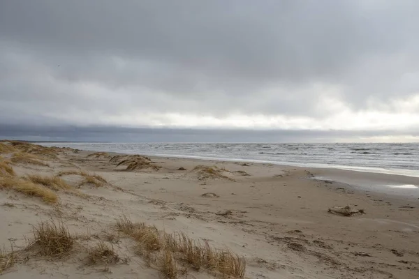 Baltské Moře Bouři Západ Slunce Písečné Duny Zlatá Dunová Tráva — Stock fotografie