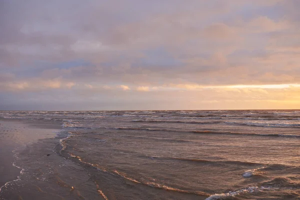 Baltic Sea Storm Sunset Dramatic Sky Glowing Clouds Dofty Golden — 스톡 사진