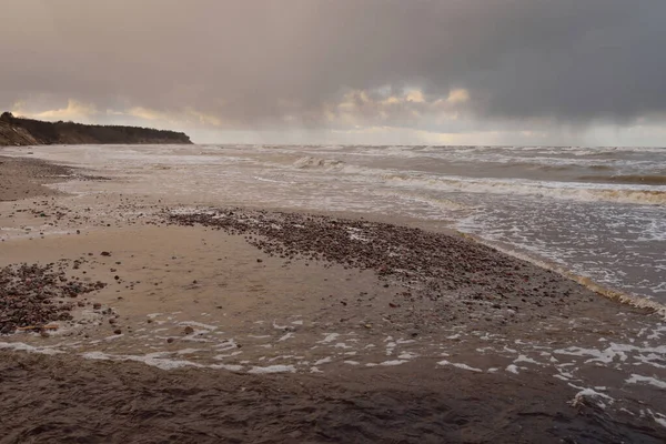 Baltic Sea Shore Sunset Beach Sand Dunes Dramatic Sky Flowing — ストック写真