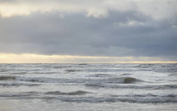 Baltic Sea Storm Soft Sunset Light Dramatic Glowing Clouds Seascape — Fotografia de Stock