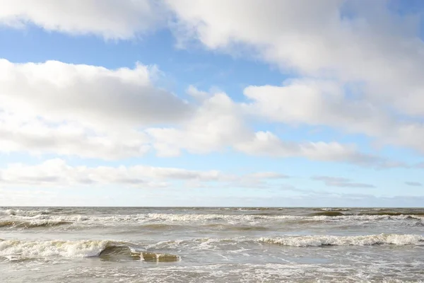 Baltic Sea Storm Dramatic Sky Glowing Clouds Soft Sunlight Waves — Stockfoto