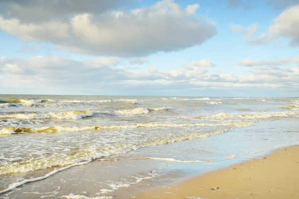 Panoramic View Baltic Sea Sandy Shore Sand Dunes Clear Sky — Fotografia de Stock