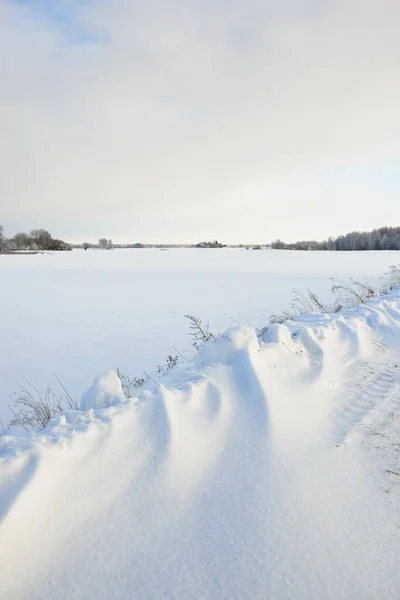 Country Road Snow Covered Fields Rural Area View Car Snow — Stock Photo, Image