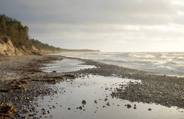 Панорамный Вид Берега Балтийского Моря Закате Драматический Облачный Ландшафт Светящиеся — стоковое фото