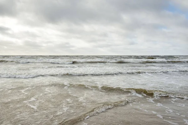 Panoramic View Baltic Sea Sandy Shore Sand Dunes Dramatic Sky — Stockfoto