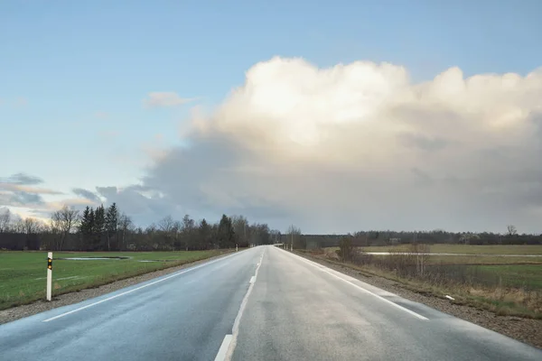 Country Asphalt Road Highway Field Forest Sunset View Car Tourism —  Fotos de Stock