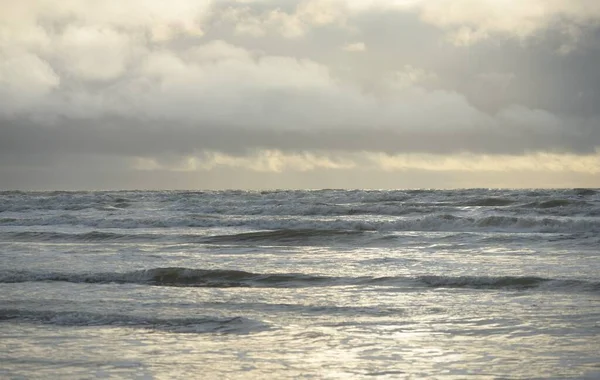 Baltic Sea Storm Soft Sunset Light Dramatic Glowing Clouds Seascape — стокове фото