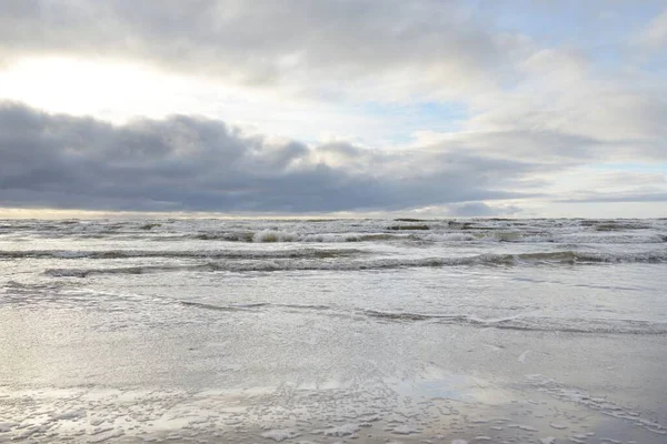 Baltic Sea Storm Soft Sunset Light Dramatic Glowing Clouds Seascape — стоковое фото