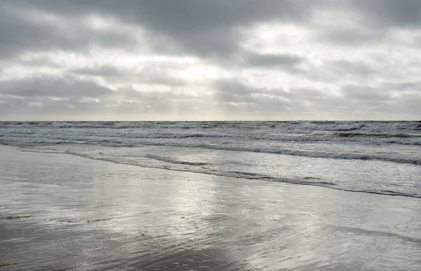 Panoramic View Baltic Sea Sandy Shore Sand Dunes Dramatic Sky —  Fotos de Stock