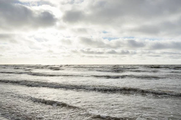 Baltic Sea Storm Dramatic Sky Glowing Clouds Soft Sunlight Waves — 스톡 사진