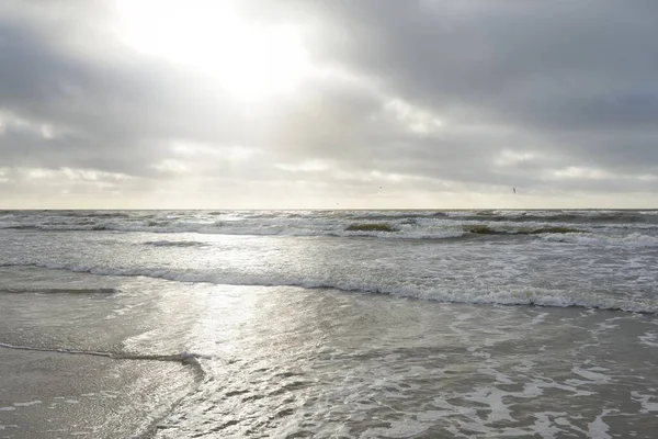 Panoramic View Baltic Sea Sandy Shore Sand Dunes Dramatic Sky —  Fotos de Stock